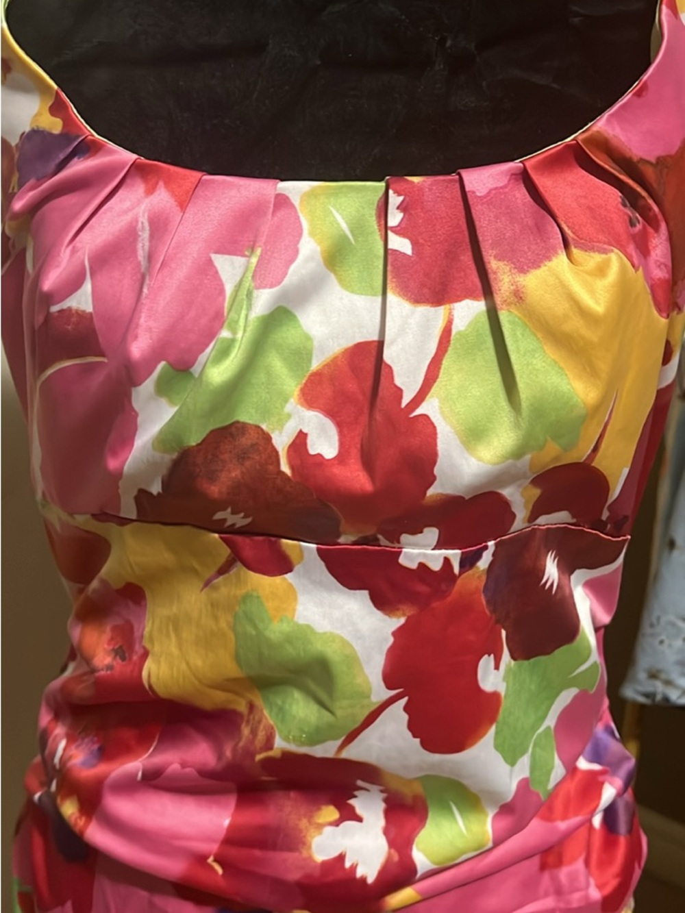 Floral Satin Scoop Neck Dress in Multicolor